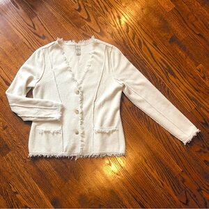 Joie Cream Raw Edge Fringe Cardigan - Size Medium